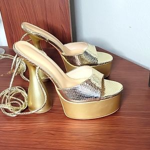 MissHeel Lace Up Open Toe Platform High Heel Sandals Chunky Block Fantas…